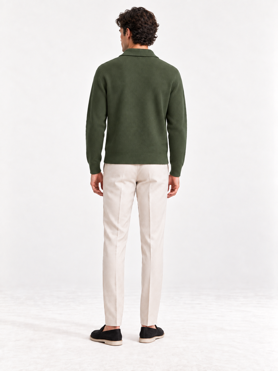 The Half-Zip Sweater — Army Green — 03-back — legacy collar-flat retained for rollback