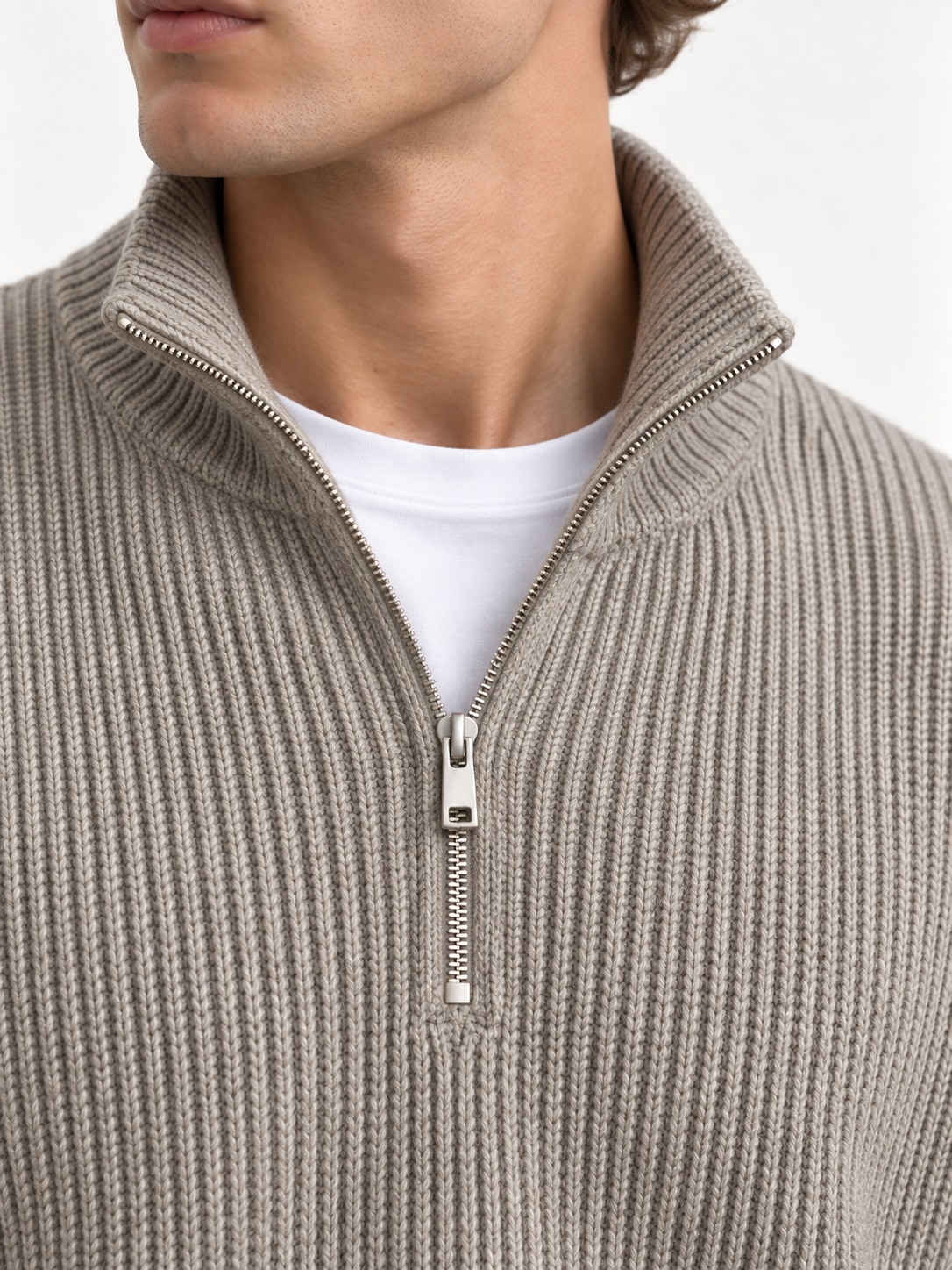 The Half-Zip Sweater — GREY — 04-detail — studio 20260913