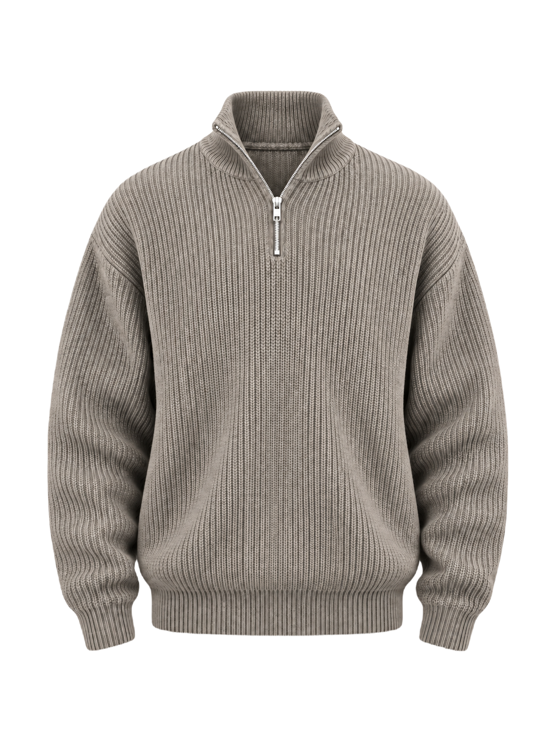 half-zip-sweater — GREY — transparent studio packshot hero 3:4 — zipper aligned — studio 20260913
