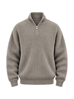 half-zip-sweater — GREY — transparent studio packshot hero 3:4 — zipper aligned — studio 20260913