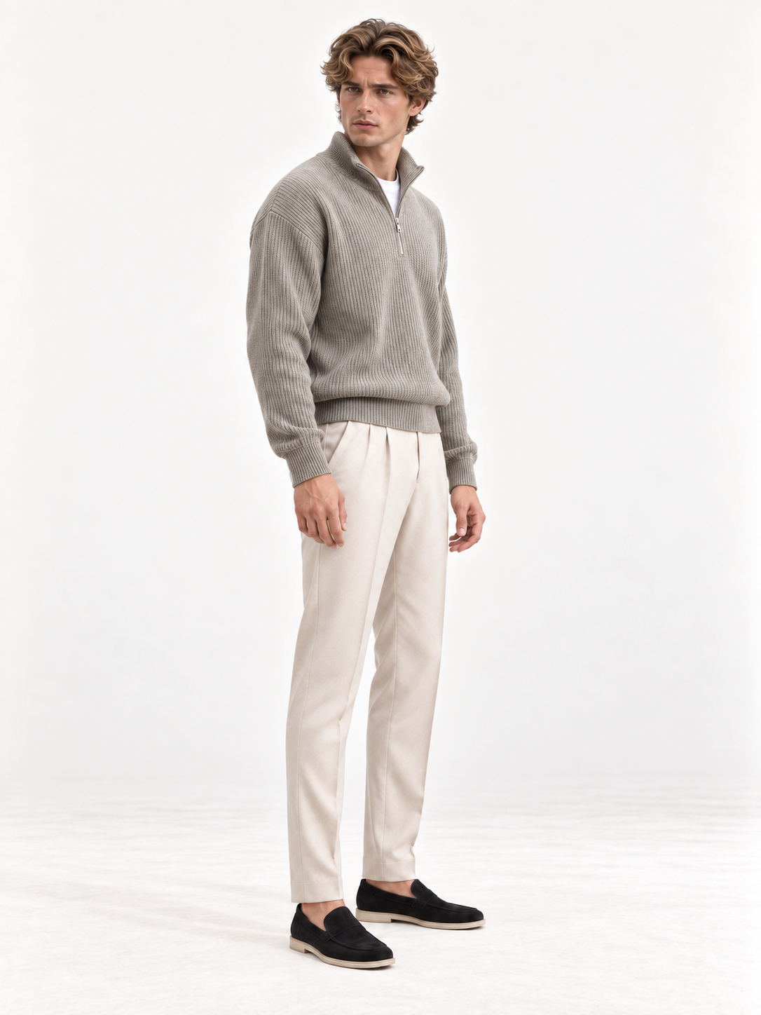 The Half-Zip Sweater — GREY — 02-three-quarter — studio 20260913
