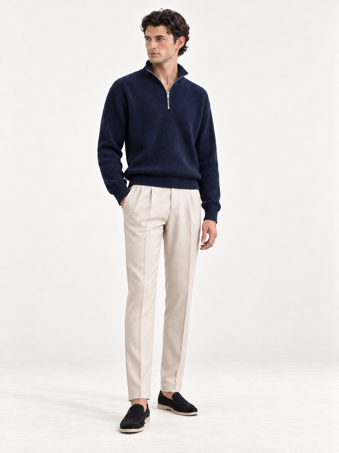 The Half-Zip Sweater — NAVY BLUE — 01-front — studio 20260913