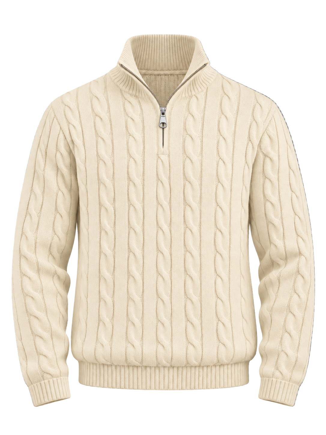 Jacquard Mock Neck Sweater — BEIGE — studio packshot
