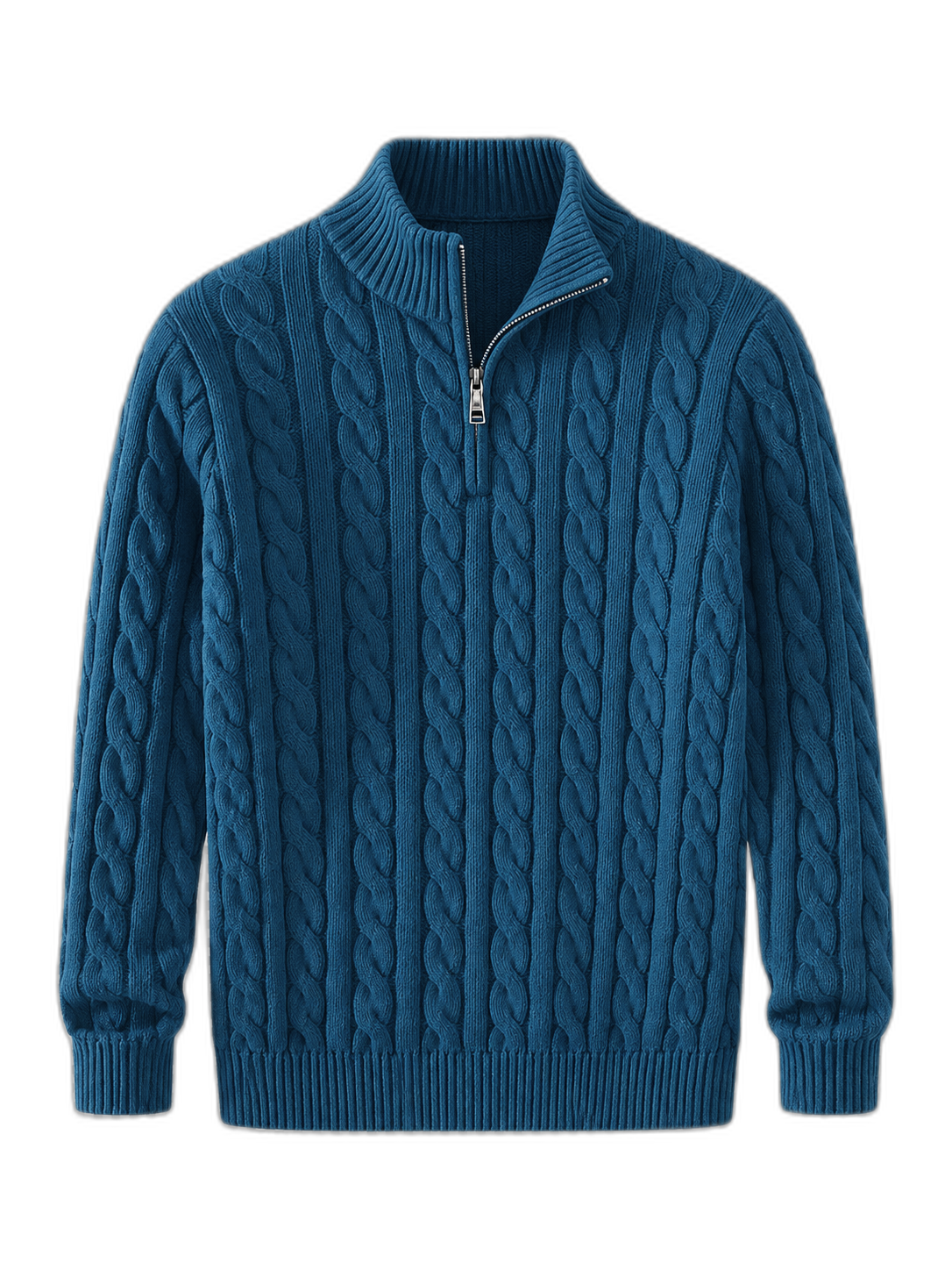Jacquard Mock Neck Sweater — BLUE — studio packshot