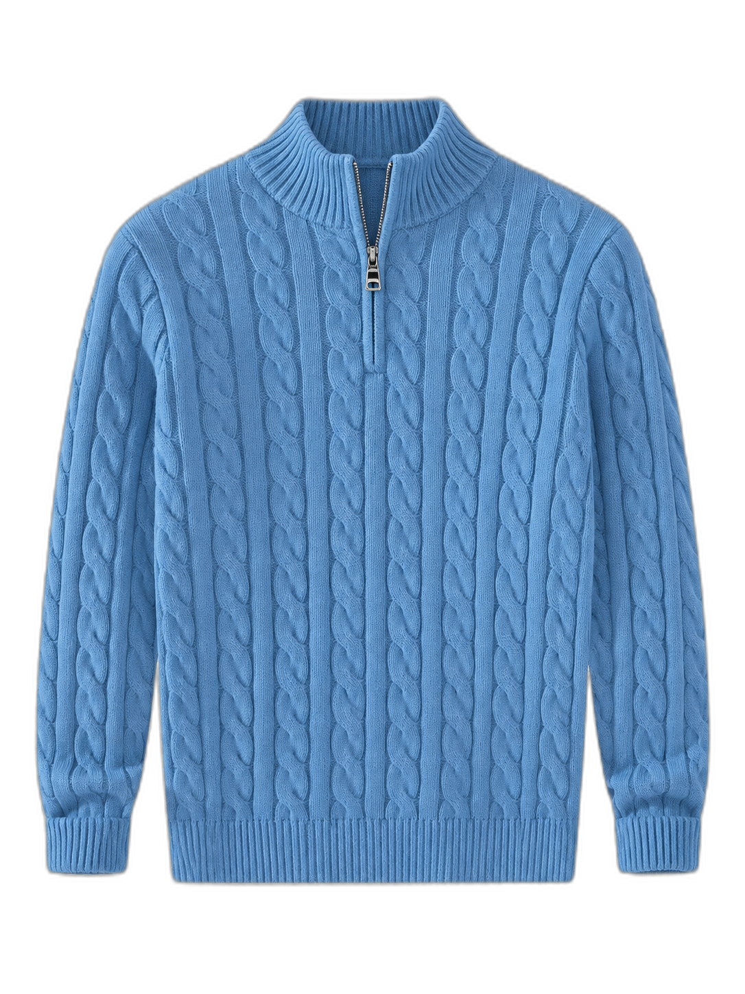 Jacquard Mock Neck Sweater — DENIM BLUE — studio packshot