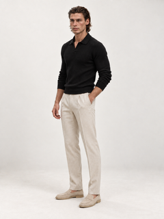 The Long Sleeve V Collar Polo — BLACK — 02-three-quarter — studio 20260914 direction corrected
