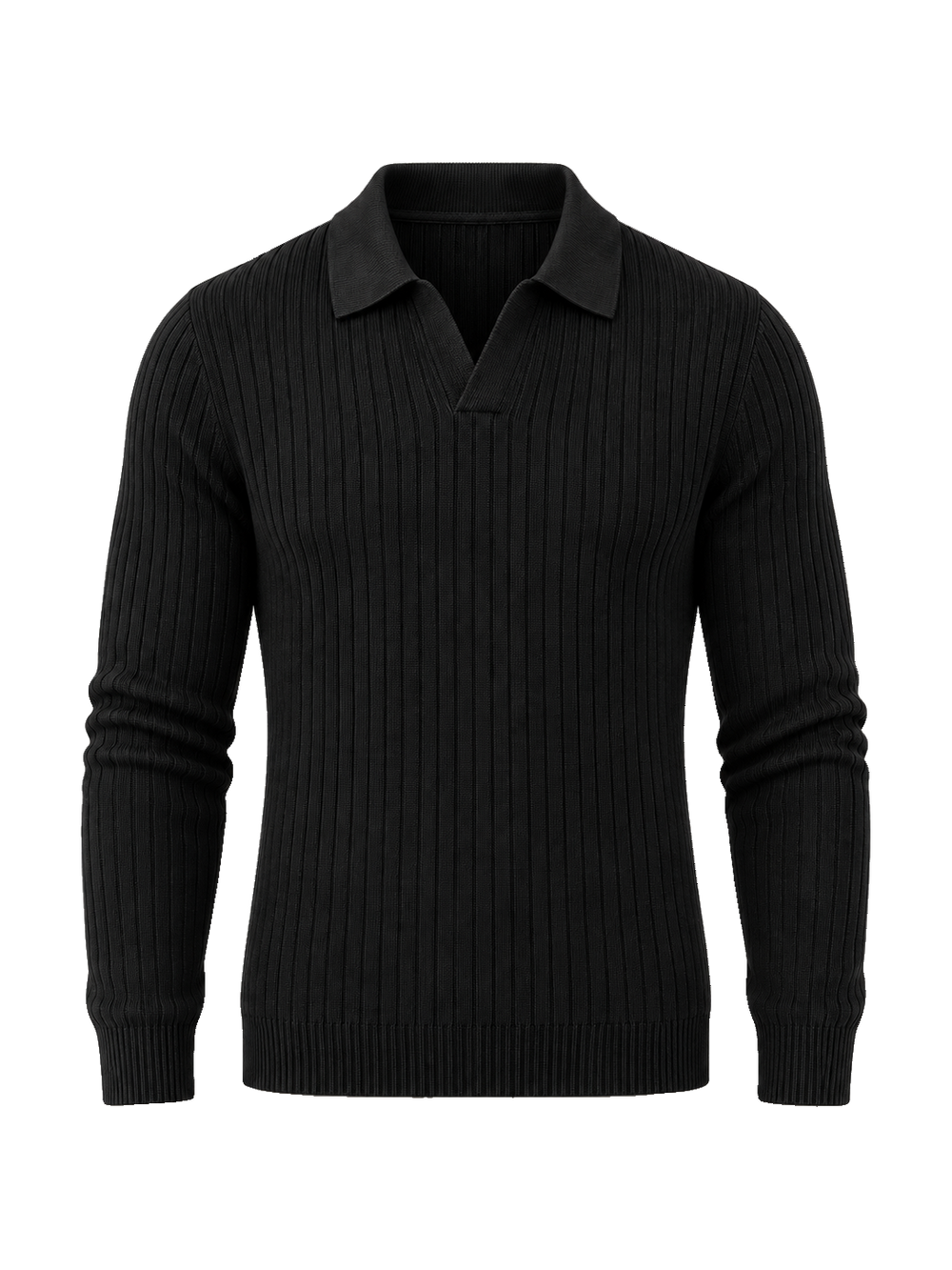 Long Sleeve V Collar Polo in BLACK