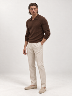 The Long Sleeve V Collar Polo — BROWN — 02-three-quarter — studio 20260913