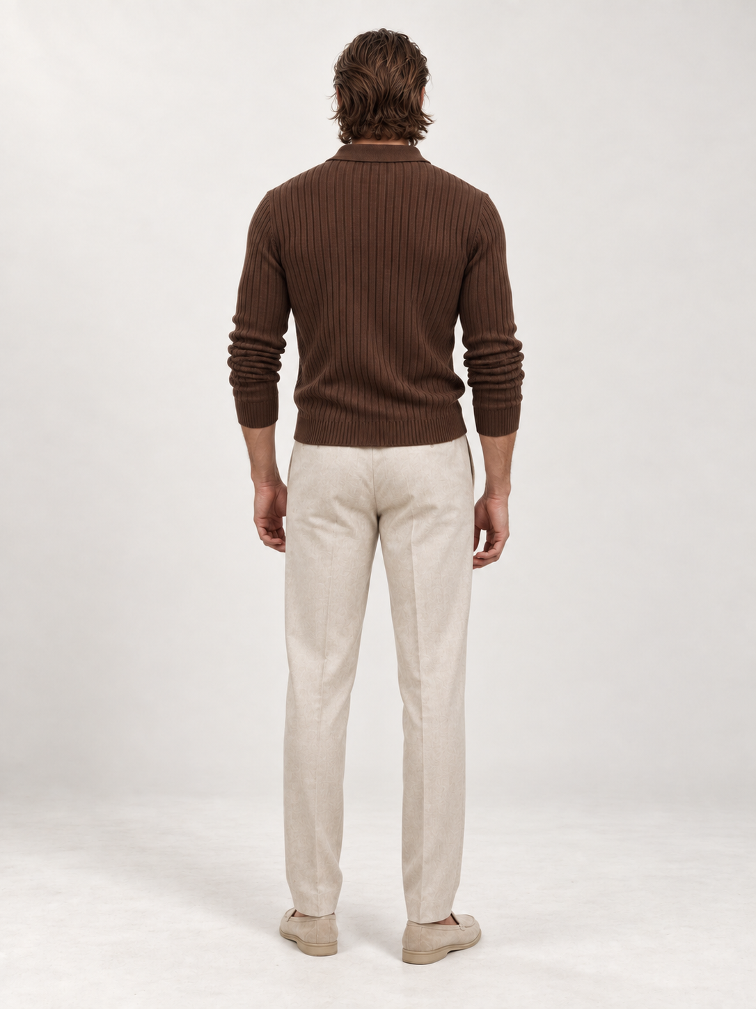 The Long Sleeve V Collar Polo — BROWN — 03-back — studio 20260913