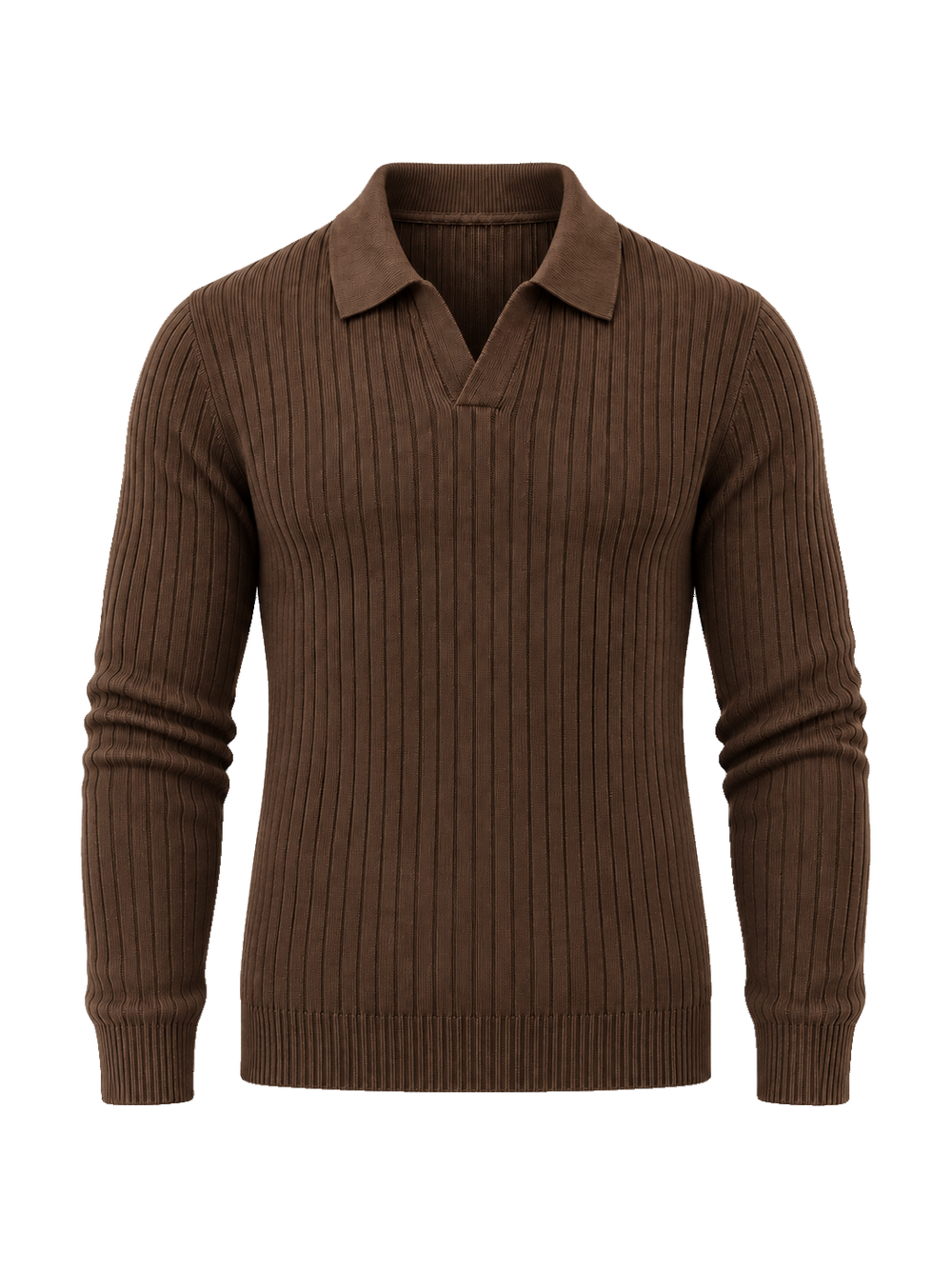 Long Sleeve V Collar Polo in BROWN