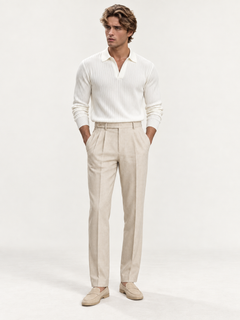 The Long Sleeve V Collar Polo — WHITE — 01-front — studio 20260913