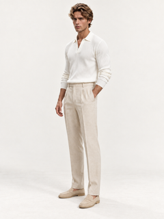 The Long Sleeve V Collar Polo — WHITE — 02-three-quarter — studio 20260913
