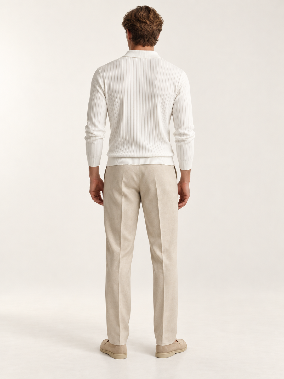 The Long Sleeve V Collar Polo — WHITE — 03-back — studio 20260913