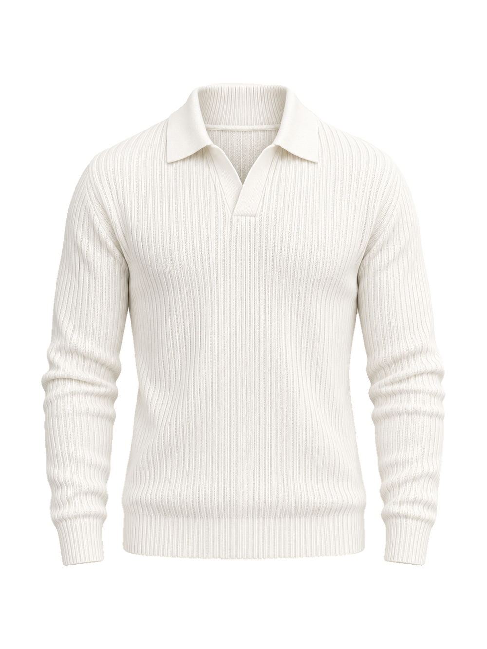 Long Sleeve V Collar Polo in WHITE