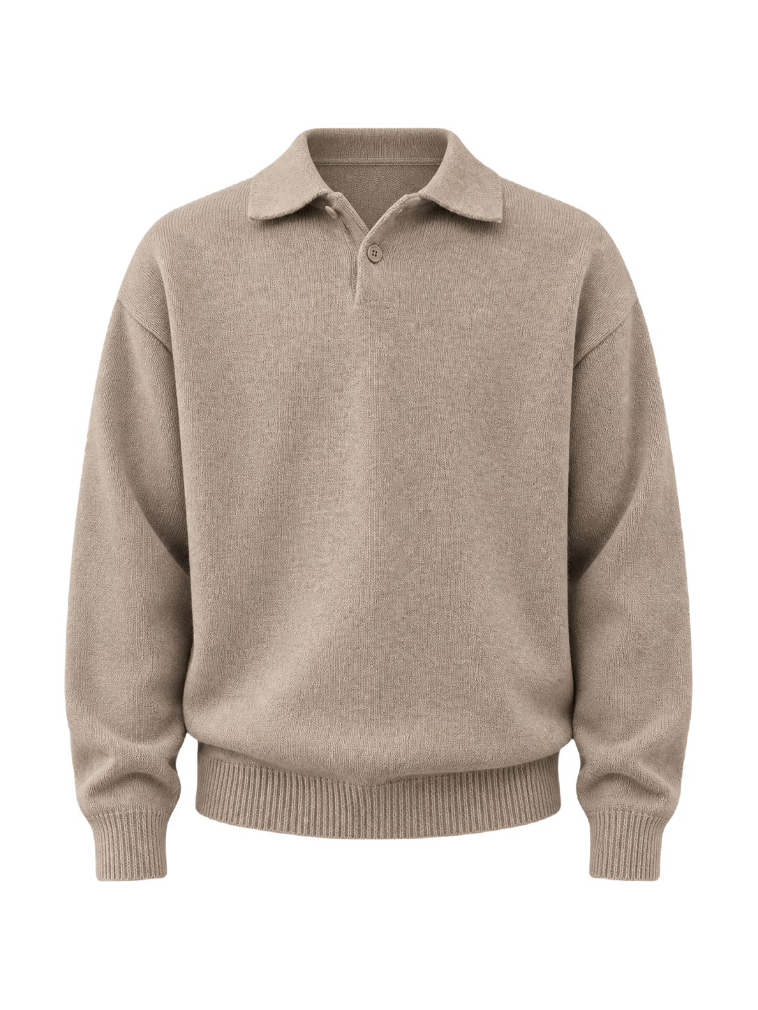 OLD MONEY Button Sweater — KAKI studio packshot hero 3:4 transparent 20260912