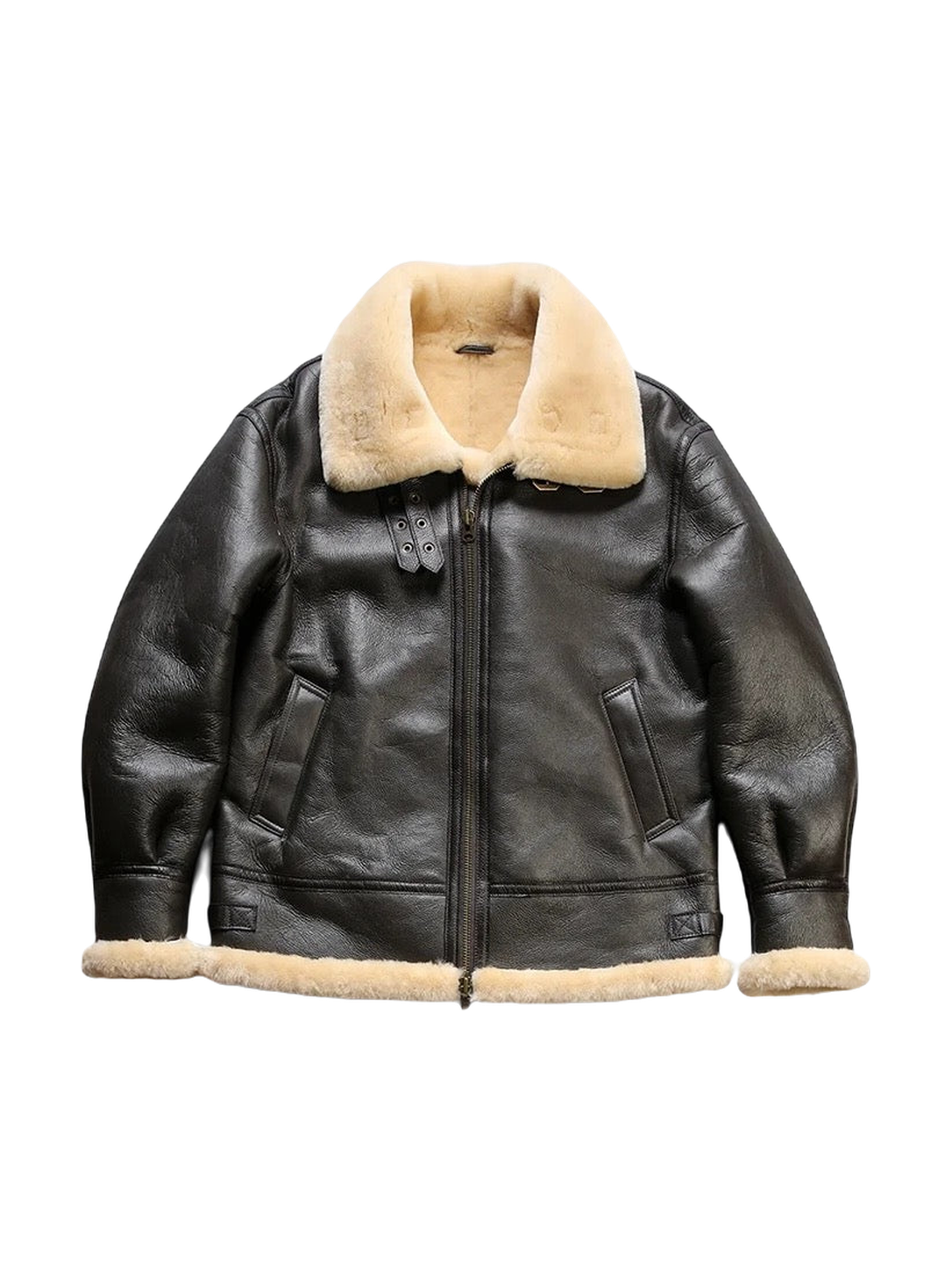 OLD MONEY Leather Aviator Coat — Black / Cream trim studio packshot hero 3:4 transparent 20260912
