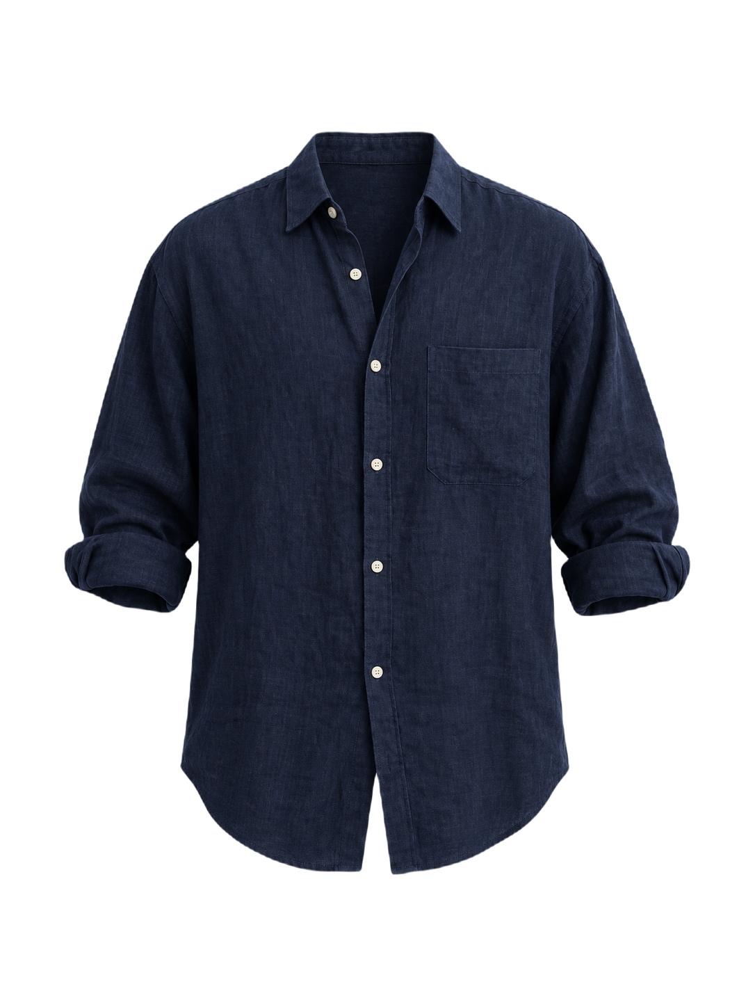 OLD MONEY Linen Shirt — NAVY BLUE studio packshot hero 3:4 transparent 20260912