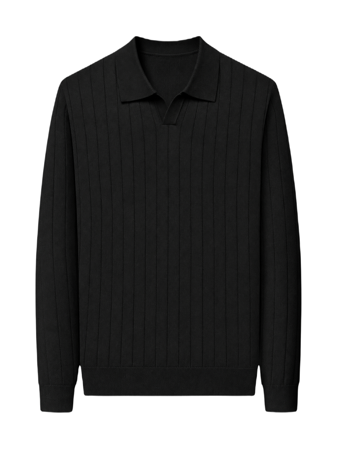 OLD MONEY Long Sleeve Polo Shirt — BLACK studio packshot hero 3:4 transparent 20260912