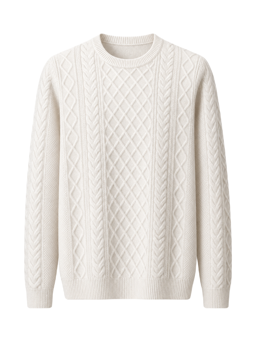OLD MONEY Merino Wool Jacquard Sweater — WHITE studio packshot hero 3:4 transparent 20260912