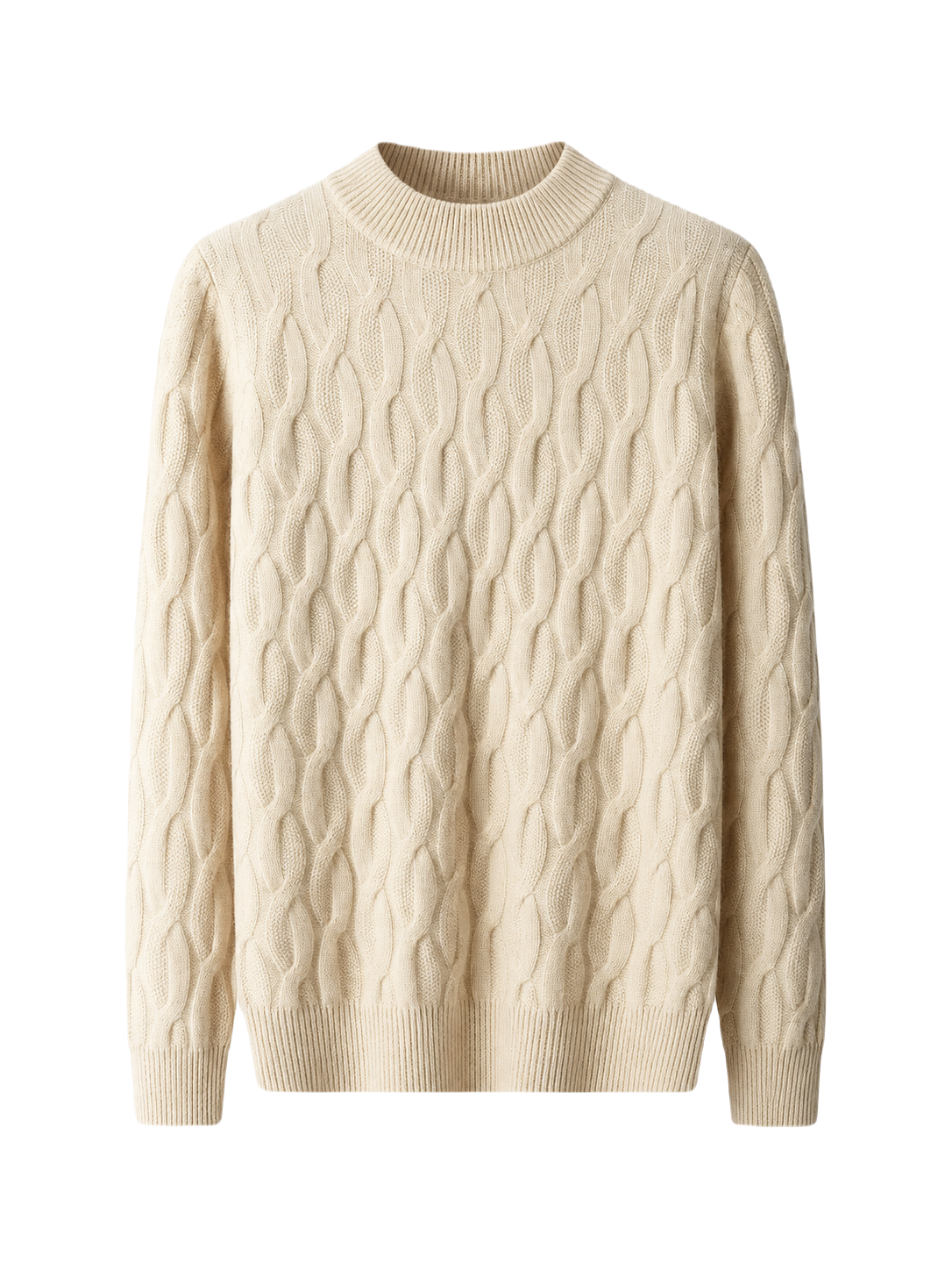 OLD MONEY Merino Wool Knitted Sweater — BEIGE studio packshot hero 3:4 transparent 20260912