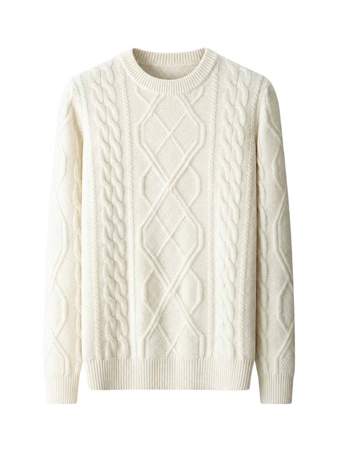 OLD MONEY Merino Wool Sweater — WHITE studio packshot hero 3:4 transparent 20260912