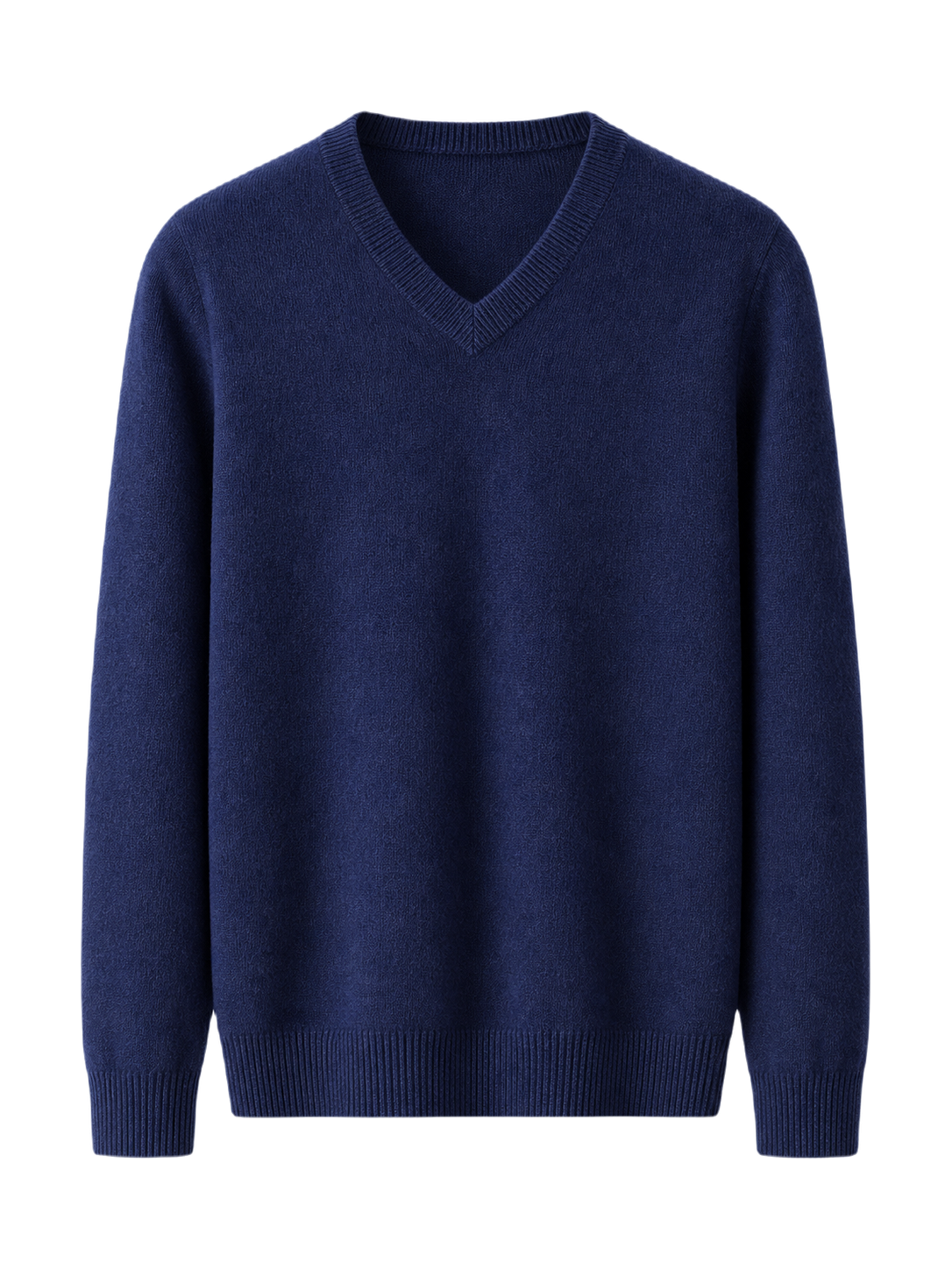 OLD MONEY Merino Wool V-Neck Sweater — NAVY BLUE studio packshot hero 3:4 transparent 20260912