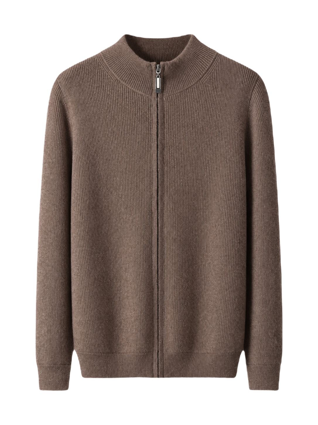 OLD MONEY MERINO WOOL ZIP SWEATER — BROWN studio packshot hero 3:4 transparent 20260912