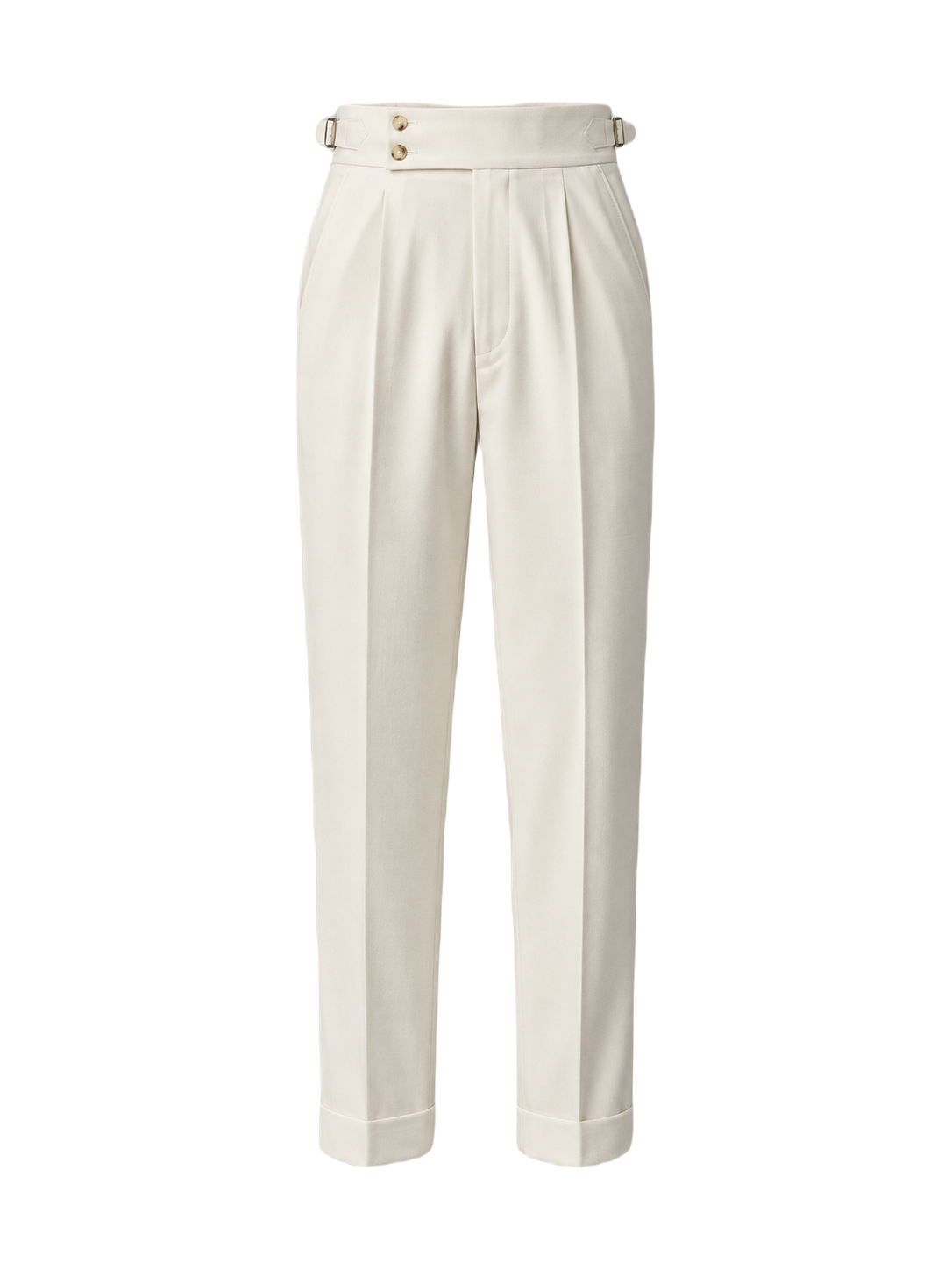 OLD MONEY PLEATED DOUBLE BUTTON TROUSERS — WHITE studio packshot hero 3:4 transparent 20260912