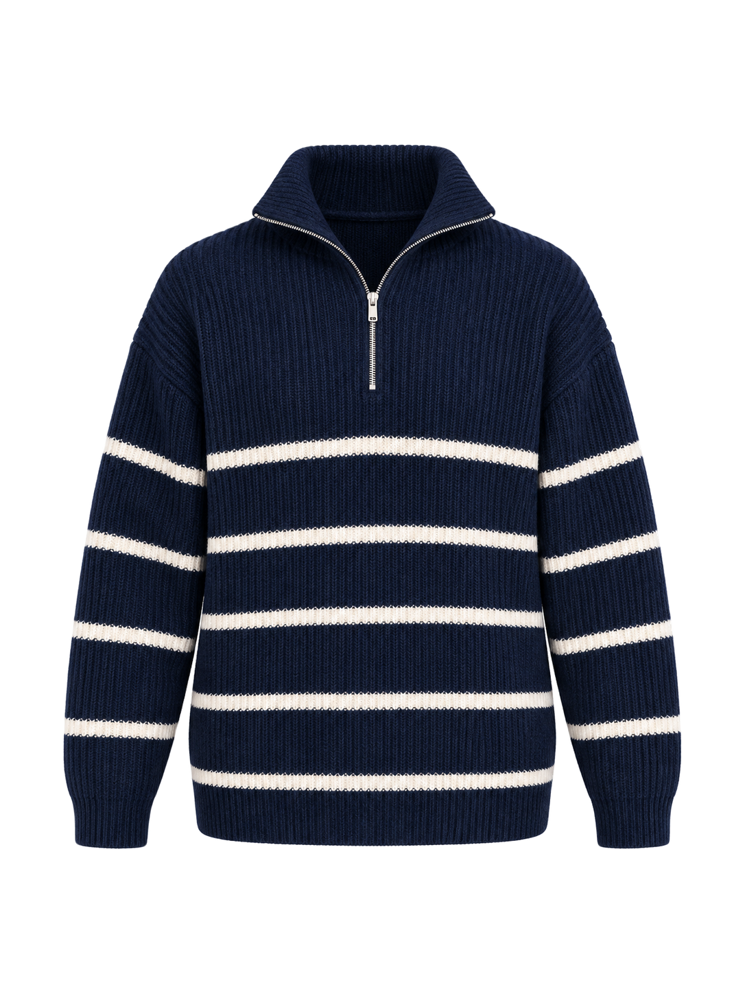 OLD MONEY Quarter Zip Sweater — Navy Blue / Ivory studio packshot hero 3:4 transparent 20260912