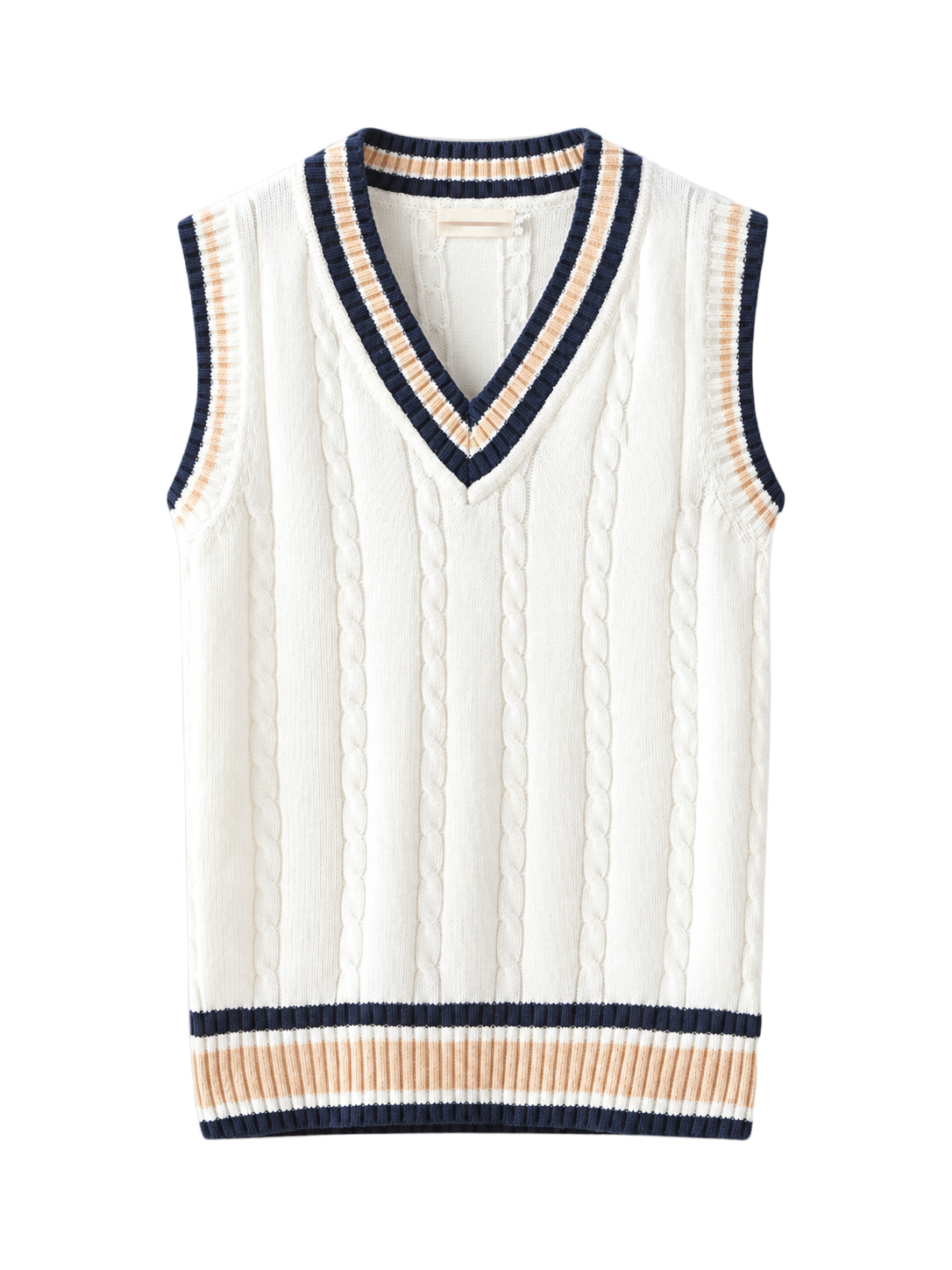 OLD MONEY Sleeveless Sweater — WHITE studio packshot hero 3:4 transparent 20260912