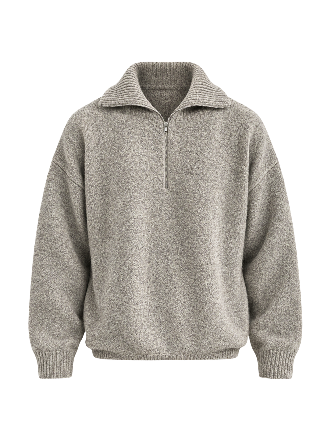 OLD MONEY 1/4 Sweater — Heather Grey studio packshot hero 3:4 transparent 20260912