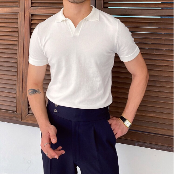 V Collar Polo Shirt
