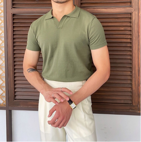 V Collar Polo Shirt