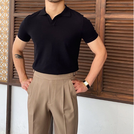 V Collar Polo Shirt