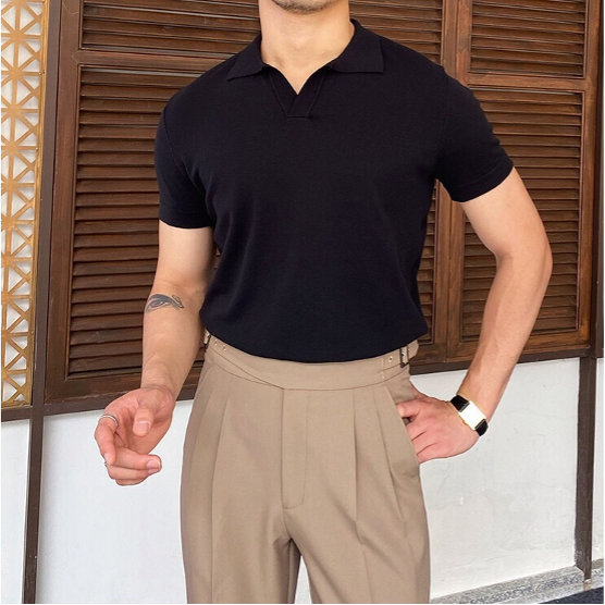 V Collar Polo Shirt