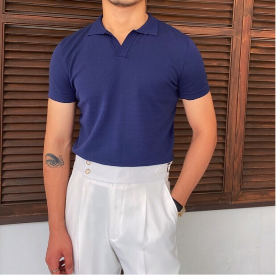 V Collar Polo Shirt