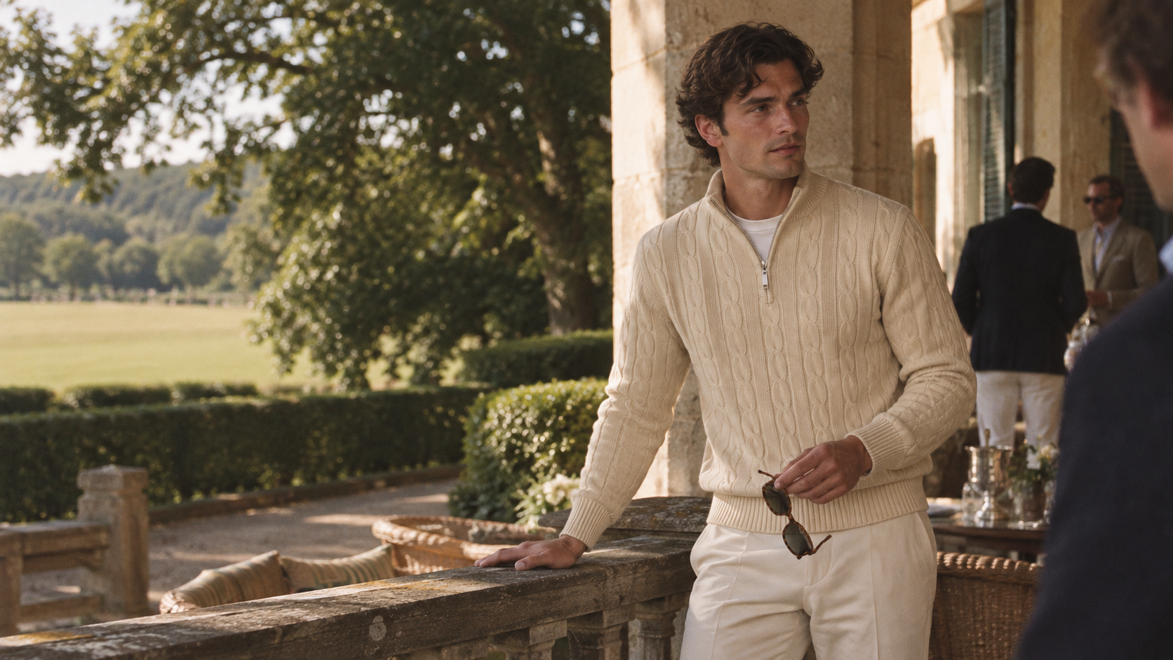 Jacquard Mock Neck Sweater in Beige